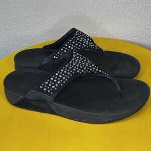 Fitflop Lulu Wedge Sandals Women 10 No Hugg Glitter Thong Black Sparkle